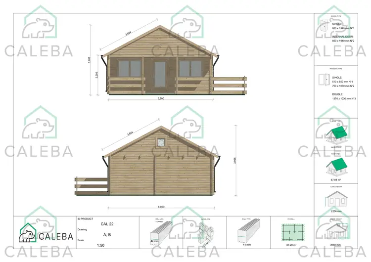 Casa in legno SMERALDA con mezzanino calpestabile e terrazza 63.20 m², lato A/B