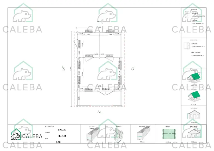 Casa di legno con portico e mezzanino GAIA 33.30 m², planimetria primo piano