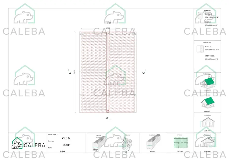 Casa di legno con portico e mezzanino GAIA 33.30 m², pianta copertura