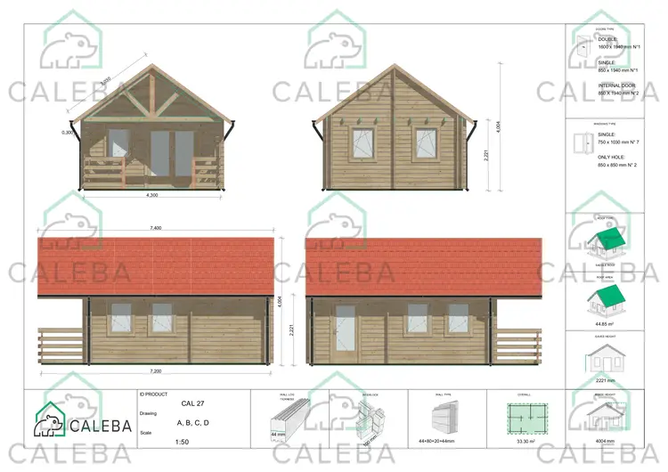 Casa coibentata con mezzanino e terrazza GAIA 33.30 m², lato A/B/C/D