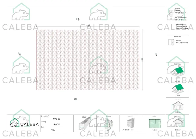 Casa in legno coibentata ALMA 66 m², pianta copertura 