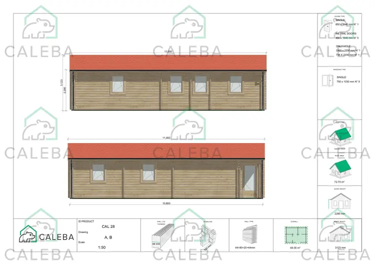 Casa in legno coibentata ALMA 66 m², lato A/B