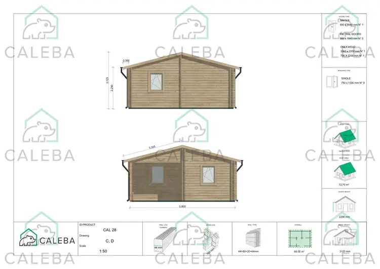 Casa in legno coibentata ALMA 66 m², lato C/D