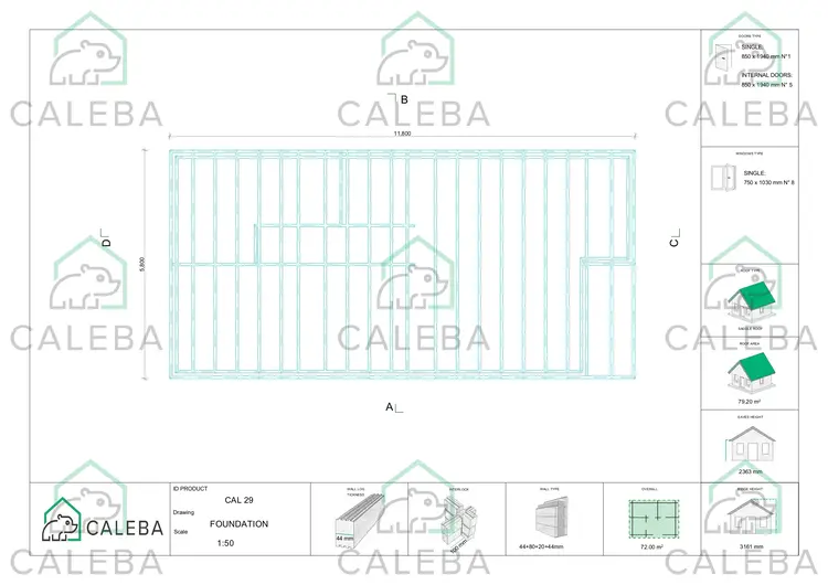 Casa di legno coibentata ALMA 72 m², piano fondazione