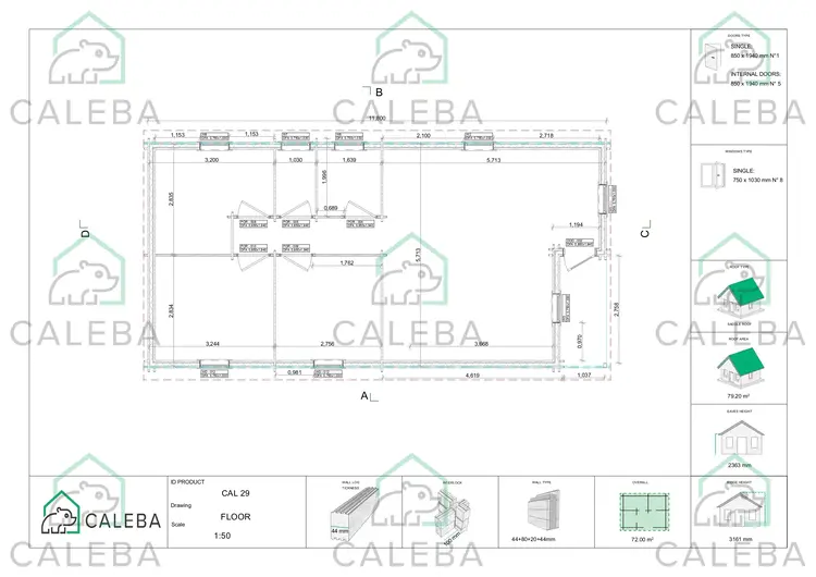 Casa di legno coibentata ALMA 72 m², planimetria