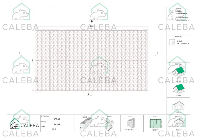 Casa di legno coibentata ALMA 72 m², pianta copertura