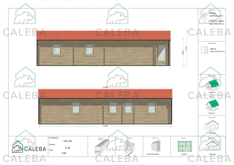Casa di legno coibentata ALMA 72 m², lato A/B