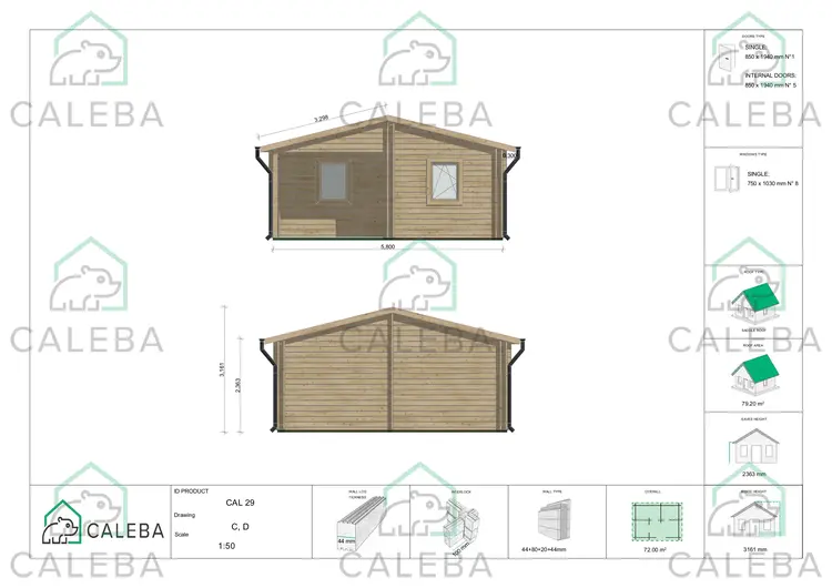 Casa di legno coibentata ALMA 72 m², lato C/D