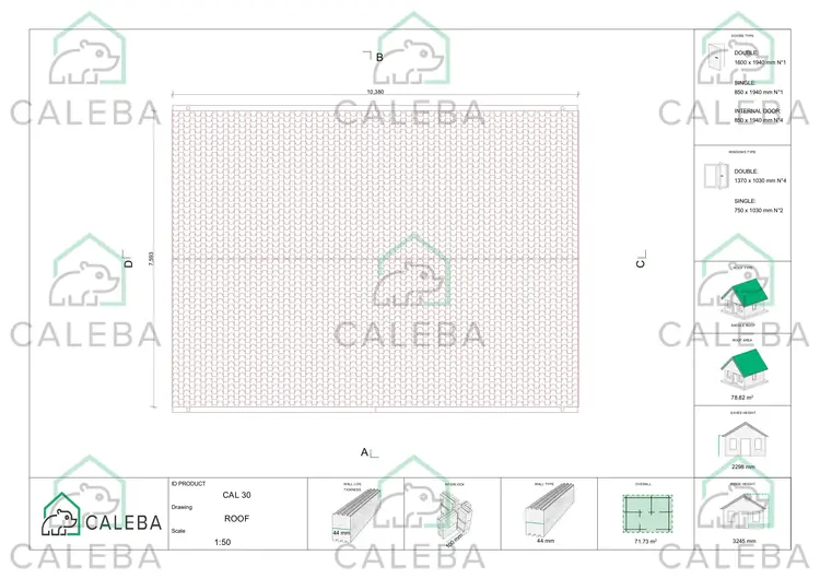 Casa in legno GIADA 72 m², pianta copertura