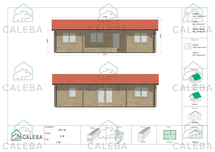 Casa in legno GIADA 72 m², lato A/B