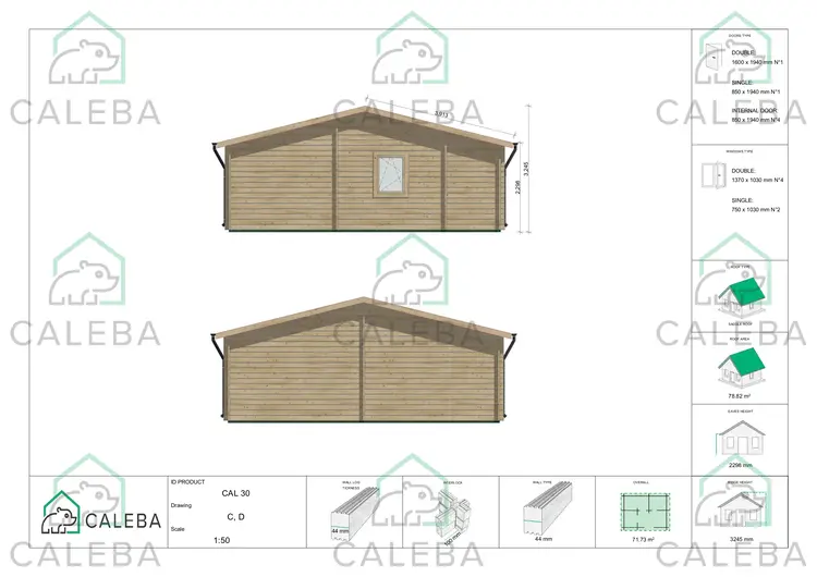 Casa in legno GIADA 72 m², lato C/D