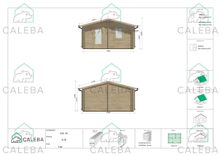Casa di legno coibentata IRMA 30 m², lato A/B