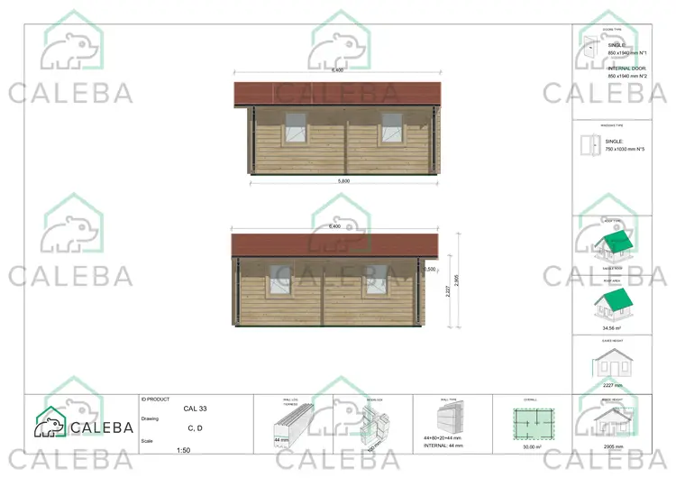 Casa di legno coibentata IRMA 30 m², lato C/D