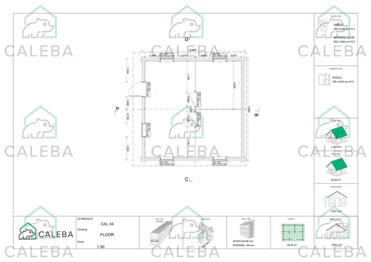 Casa di legno coibentata IRMA 36 m², planimetria
