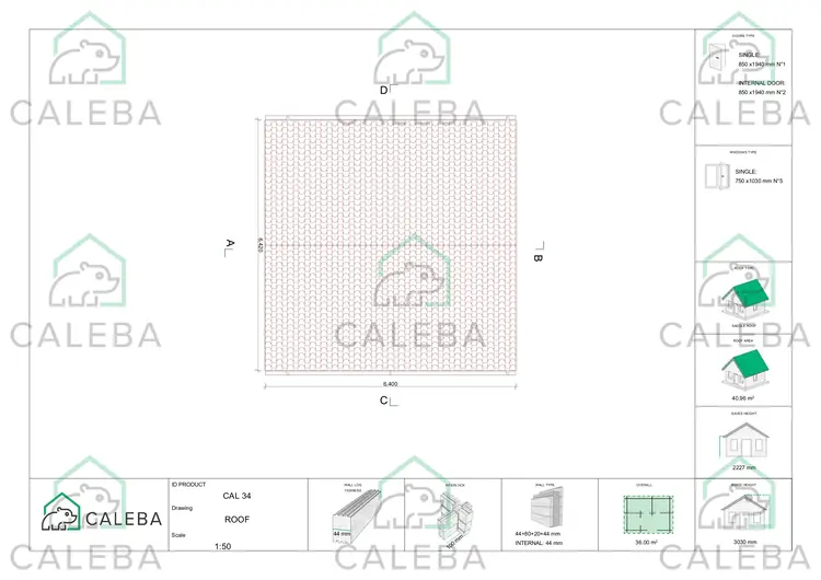 Casa di legno coibentata IRMA 36 m², pianta copertura