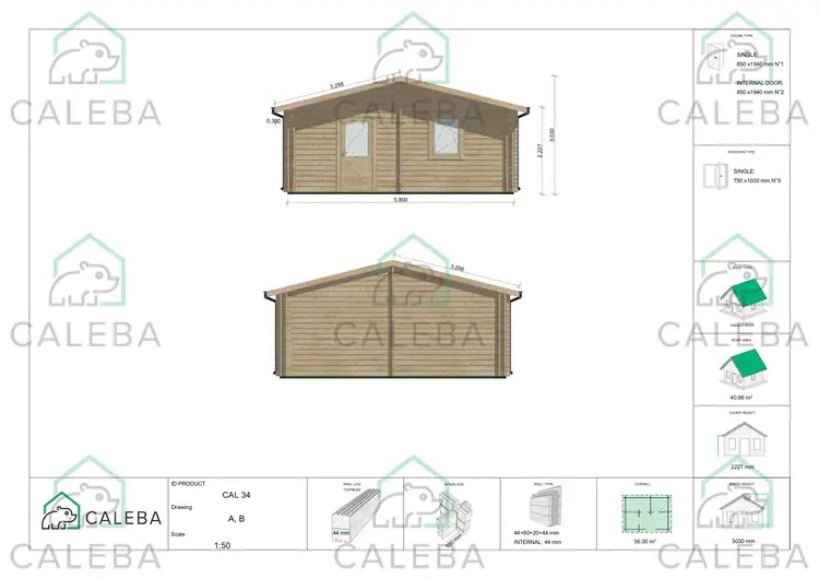 Casa di legno coibentata IRMA 36 m², lato A/B