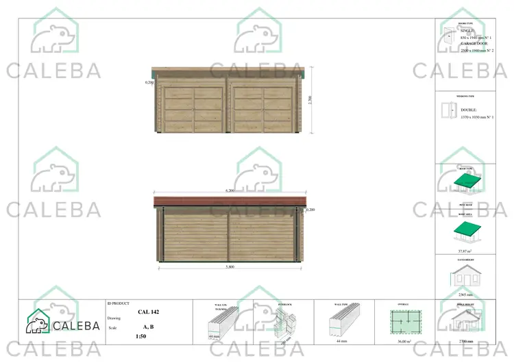 Garage in legno doppio a monofalda 36 m², lati A/B