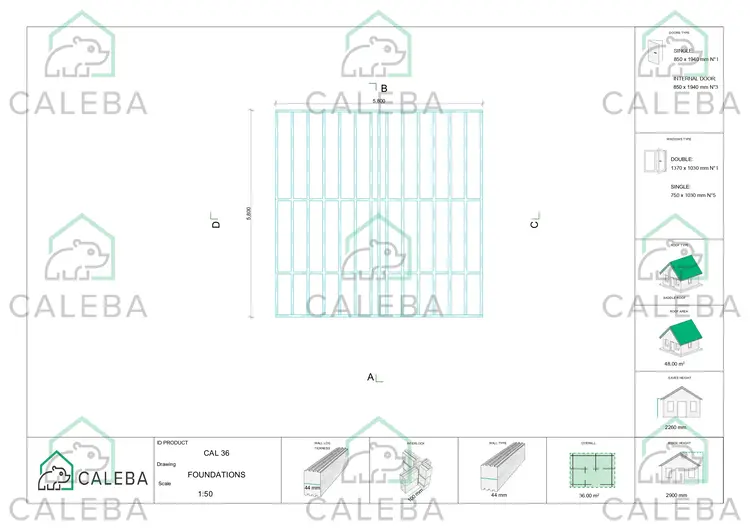 Casa di legno ELBA 36 m², piano fondazione