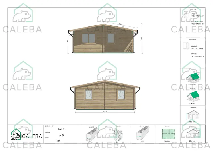 Casa di legno ELBA 36 m², lato A/B