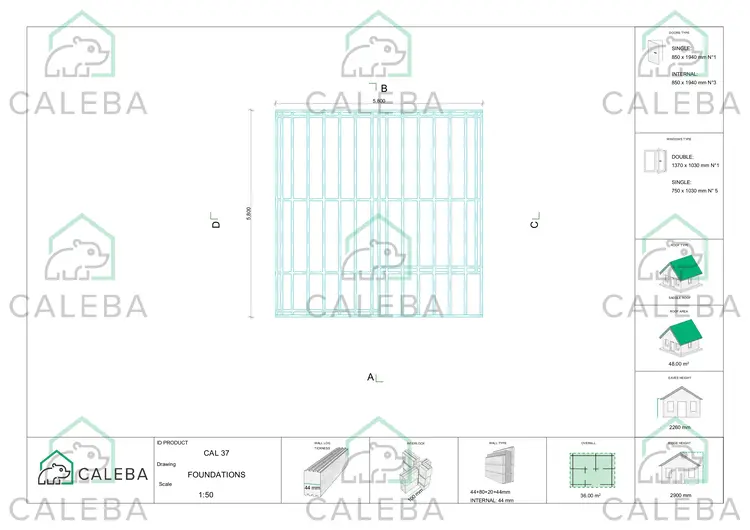 Casa coibentata ELBA 36 m², piano fondazione