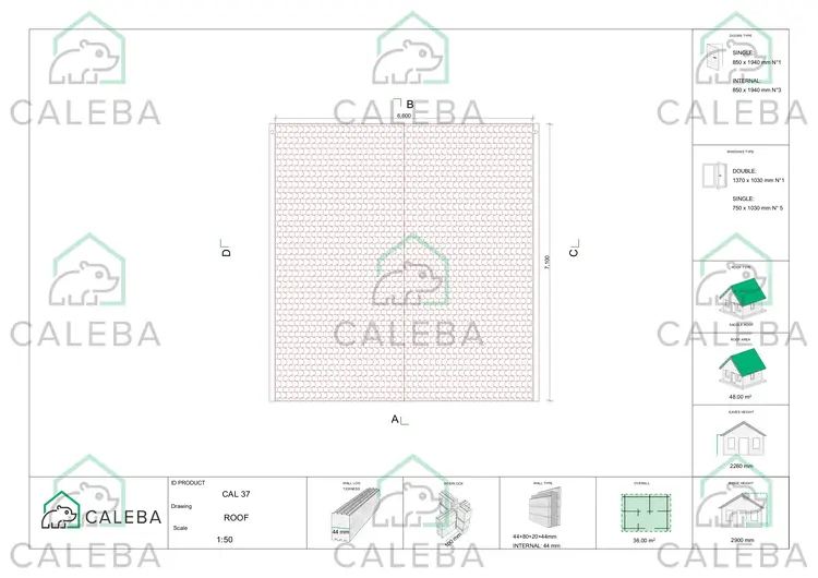 Casa coibentata ELBA 36 m², pianta copertura