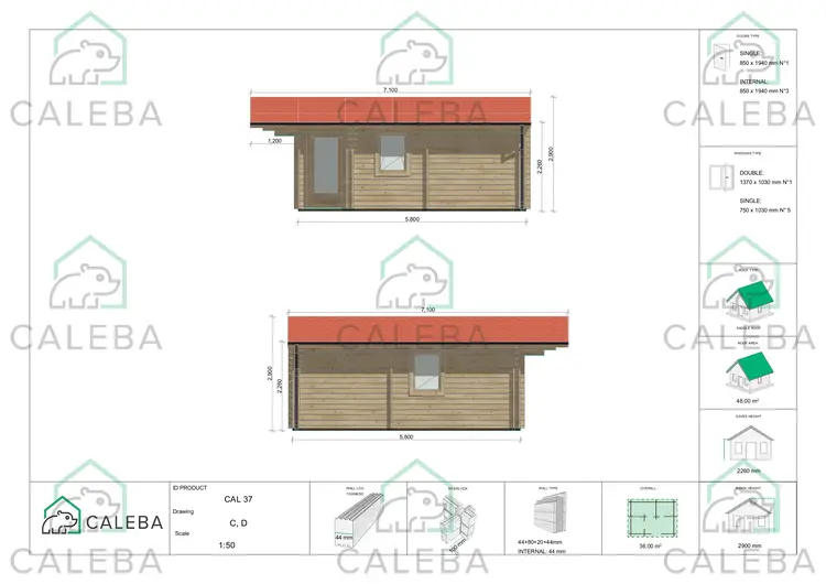 Casa coibentata ELBA 36 m², lato C/D