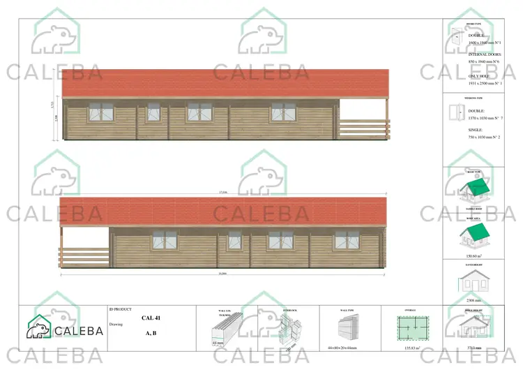 Casa coibentata di legno SOFIA 116 m², lati A/B