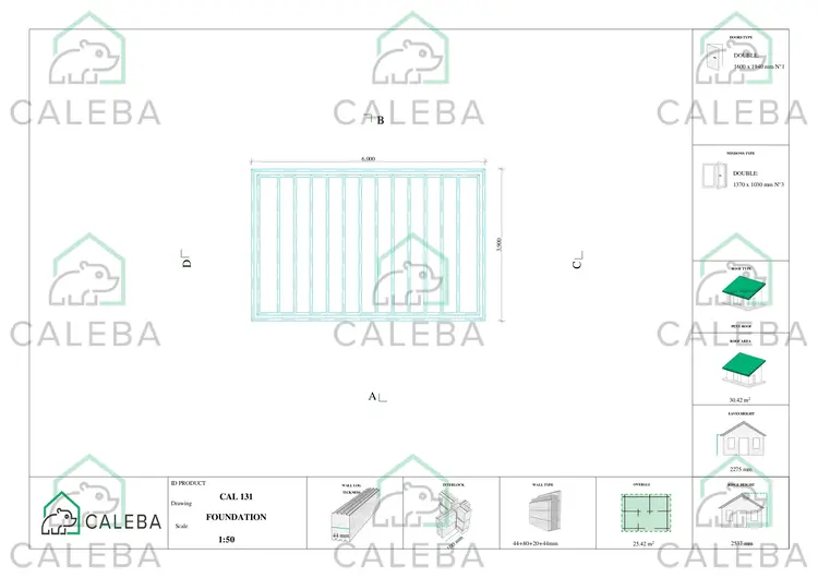 Casa di legno coibentata una stanza ELENA 25.42 m², piano fondazione