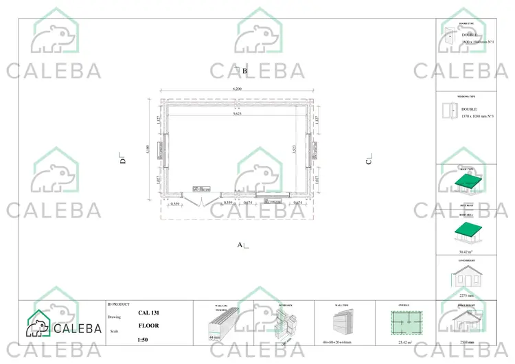 Casa di legno coibentata una stanza ELENA 25.42 m², planimetria