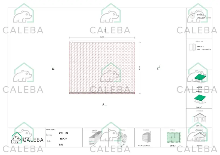 Casa di legno coibentata una stanza ELENA 25.42 m², pianta copertura