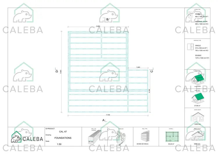 Casa coibentata SMERALDA con mezzanino calpestabile e terrazza 63.20 m², piano fondazione