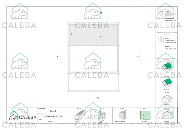 Casa coibentata SMERALDA con mezzanino calpestabile e terrazza 63.20 m², planimetria secondo piano