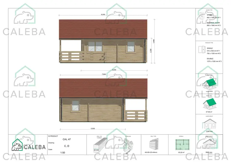 Casa coibentata SMERALDA con mezzanino calpestabile e terrazza 63.20 m², lato C/D