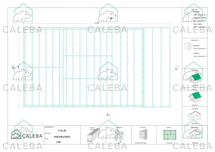 Casa di legno coibentata FIRENZE 96 m², piano fondazione