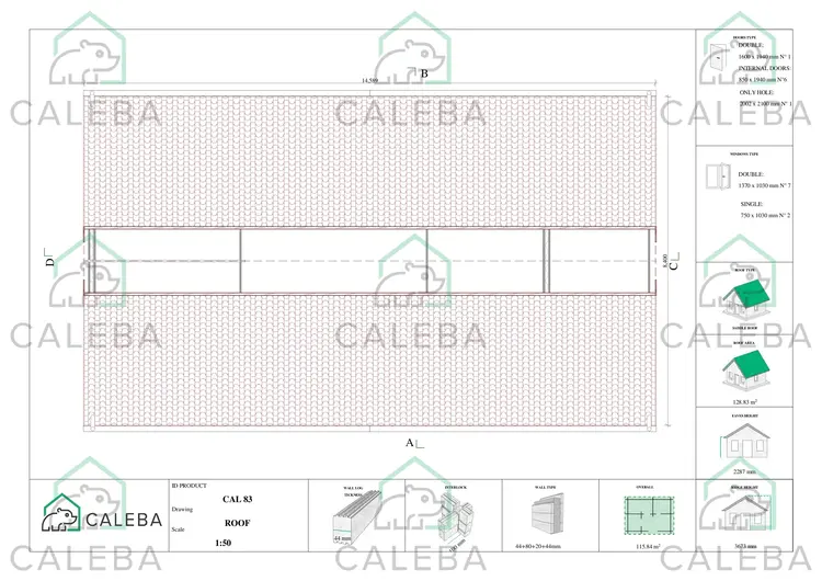 Casa di legno coibentata FIRENZE 96 m², pianta copertura