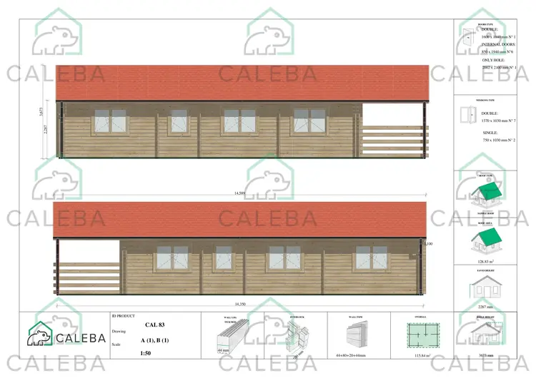 Casa di legno coibentata FIRENZE 96 m², lato A/B