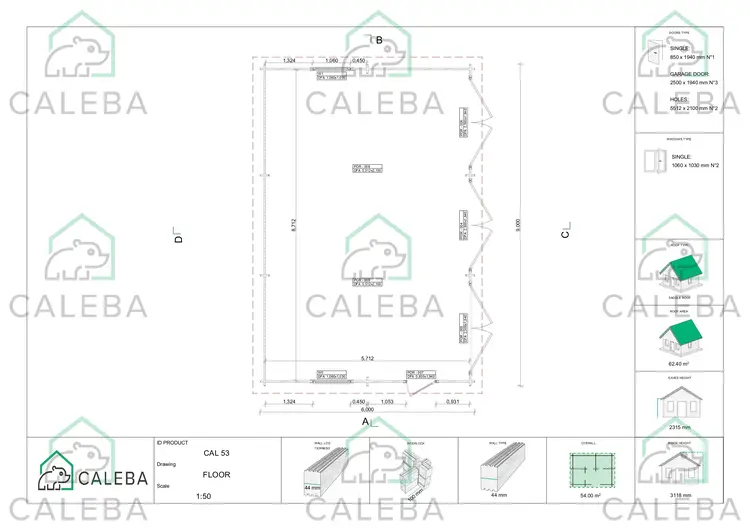 Garage in legno TRE POSTI 54 m², planimetria