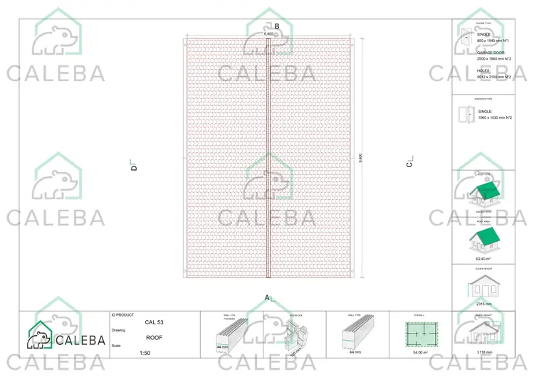 Garage in legno TRE POSTI 54 m², pianta copertura
