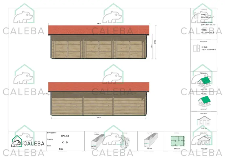 Garage in legno TRE POSTI 54 m², lato A/B