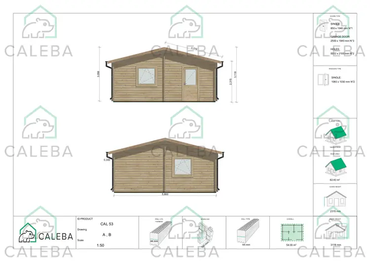 Garage in legno TRE POSTI 54 m², lato C/D