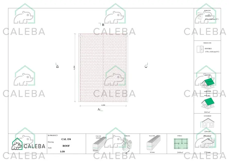 Casa in legno da giardino ANNA 24 m², pianta copertura