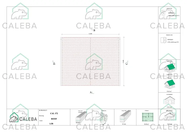 Casetta da giardino LELLA 30 m², pianta copertura