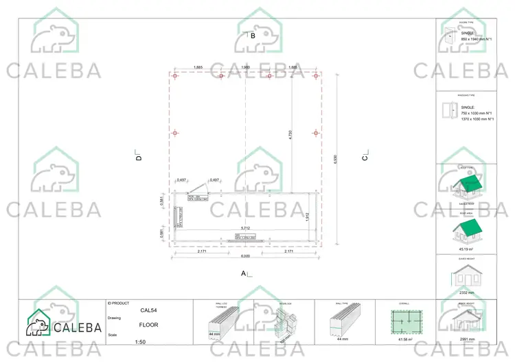 Tettoia auto in legno DOPPIA con ripostiglio 40 m², planimetria