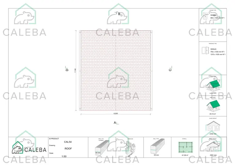 Tettoia auto in legno DOPPIA con ripostiglio 40 m², pianta copertura