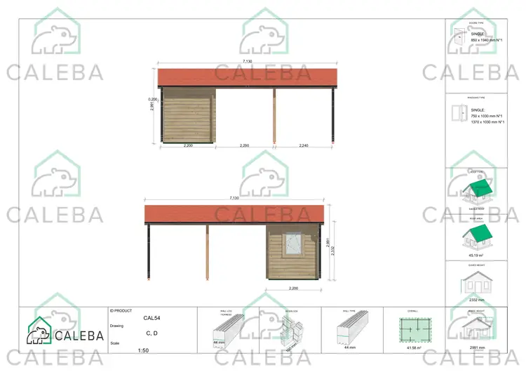 Tettoia auto in legno DOPPIA con ripostiglio 40 m², lato C/D