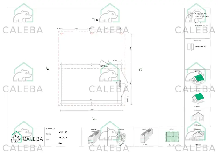 Garage in legno SINGOLO con tettoia 40.74 m², planimetria