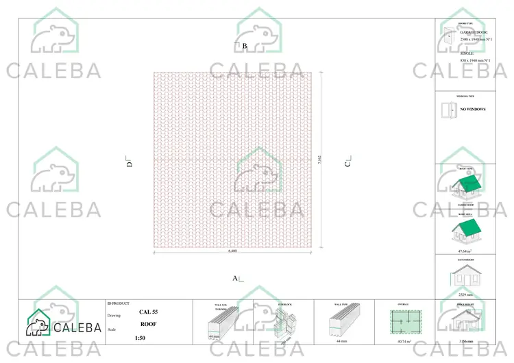 Garage in legno SINGOLO con tettoia 40.74 m², pianta copertura