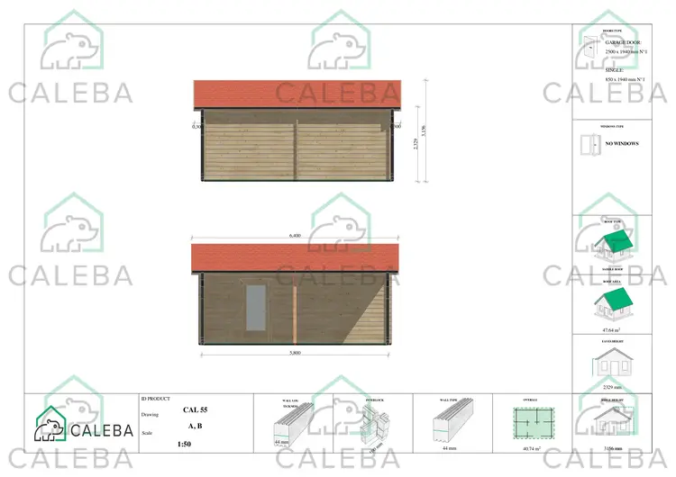 Garage in legno SINGOLO con tettoia 40.74 m², lato A/B