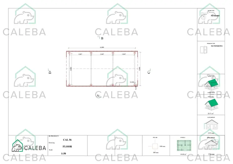 Tettoia auto di legno 18 m², planimetria