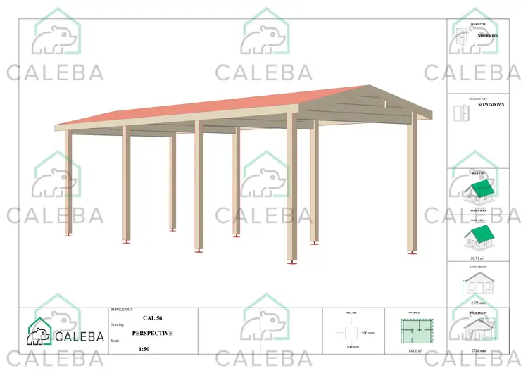Tettoia auto di legno 18 m², lato A/D